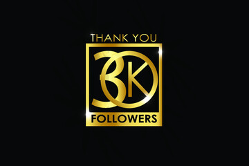 30K,30.000 Followers thank you logotype with golden Square and Spark light white color isolated on black background for social media, internet, website - Vector