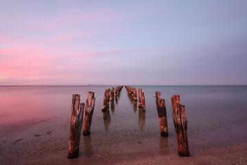 Remains of old jetty at Clifton Springs, Victoria, Australia