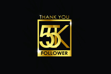55K,55.000 Followers thank you logotype with golden Square and Spark light white color isolated on black background for social media, internet, website - Vector