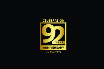 92 years anniversary celebration logotype. anniversary logo with golden and Spark light white color isolated on black background, vector design for celebration, invitation and greeting card-Vector