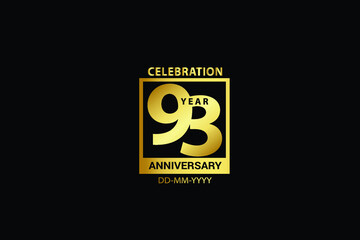 93 years anniversary celebration logotype. anniversary logo with golden and Spark light white color isolated on black background, vector design for celebration, invitation and greeting card-Vector