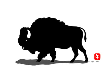 バイソン　手描き　イラスト