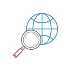 A globe icon with magnifier Illustration.