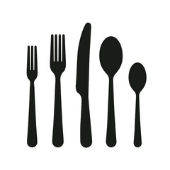 Cutlery silhouettes. Spoon, knife, forks. Ready to use vector elements