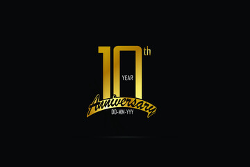 10 year anniversary celebration logotype. anniversary logo with golden color isolated on black background - Vector