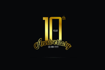 10 year anniversary celebration logotype. anniversary logo with golden color isolated on black background - Vector