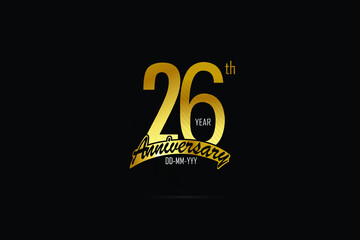 26 year anniversary celebration logotype. anniversary logo with golden color isolated on black background - Vector