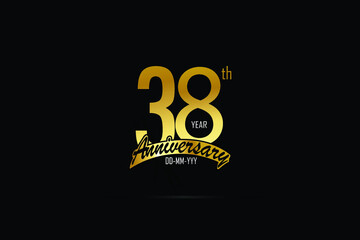 38 year anniversary celebration logotype. anniversary logo with golden color isolated on black background - Vector