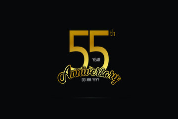 55 year anniversary celebration logotype. anniversary logo with golden color isolated on black background - Vector