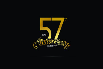 57 year anniversary celebration logotype. anniversary logo with golden color isolated on black background - Vector