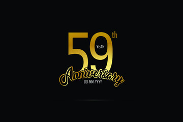 59 year anniversary celebration logotype. anniversary logo with golden color isolated on black background - Vector