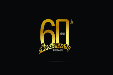 60 year anniversary celebration logotype. anniversary logo with golden color isolated on black background - Vector