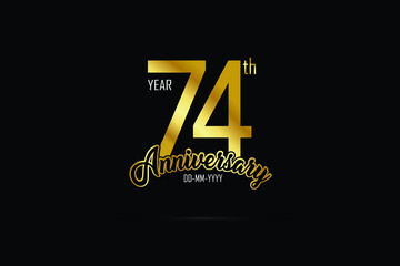 74 years anniversary celebration logotype. anniversary logo with golden color isolated on black background - Vector