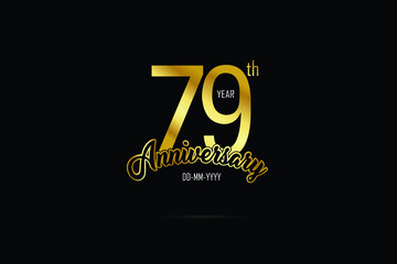 79 years anniversary celebration logotype. anniversary logo with golden color isolated on black background - Vector