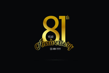 81 years anniversary celebration logotype. anniversary logo with golden color isolated on black background - Vector