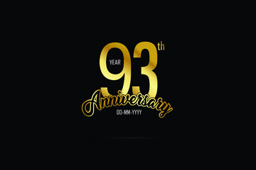 Fototapeta na wymiar 93 years anniversary celebration logotype. anniversary logo with golden color isolated on black background - Vector