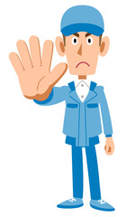 作業着の男性　制止　禁止
