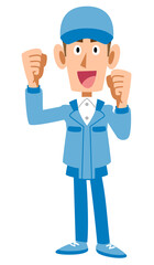 作業着の男性　張り切る　頑張る
