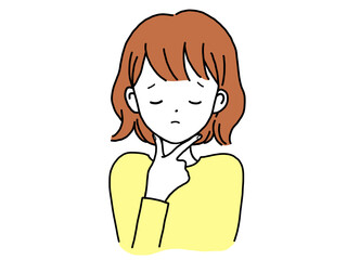 顔に手をあて考える若い女性
