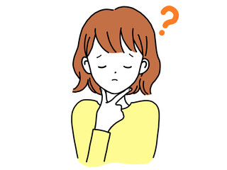 顔に手をあて考える若い女性