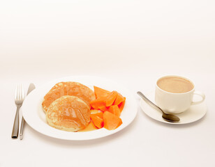 Delicious breakfast shot isolated against a white background. 