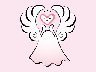 Angel, heart, mental care, logo,icon,line drawing, vector	