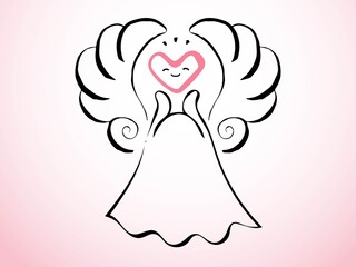 Angel, heart, mental care, logo,icon,line drawing, vector	