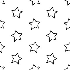 Seamless vector pattern with stars. Simple outline drawing. 
