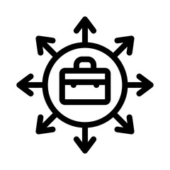 case and arrows different directions icon vector. case and arrows different directions sign. isolated contour symbol illustration