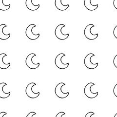 Seamless vector pattern with the moon. Simple outline drawing.