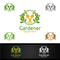 Botanical Gardener Logo with Green Garden Environment or Botanical Agriculture Design Illustration
