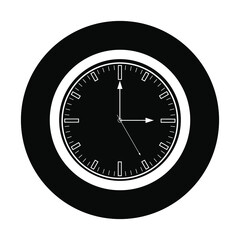 Clock icon in black and isolated circle vector illustration. Solid style. EPS 10.
