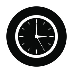 Clock icon in black and isolated circle vector illustration. Solid style. EPS 10.