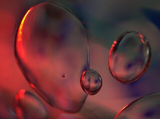 blurred red water drops with shiny on glass , abstract background, dark and  sweet color ,macro bubble for card design