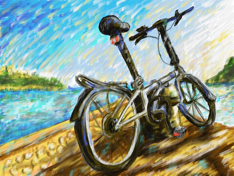 Bike Landscape Painting in Adobe Fresco