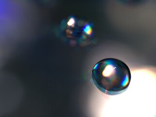 blurred water droplets with blue light on black backgronud, dark and shiny , abstract background,...