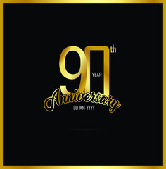 90 years anniversary celebration logotype. anniversary logo with golden color isolated on black background - Vector