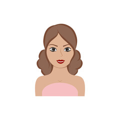 The face of a beautiful girl with big eyes, a smile and a fashionable hairstyle. Vector cartoon illustration. Drawing for a beauty salon, Barber shop, Studio. Design element for a logo, banner
