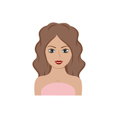 Profile of a beautiful woman with big eyes, makeup and cute hair. Vector cartoon illustration of women's hairstyles and makeup. Drawing for a beauty salon, hair salon, Spa Studio.