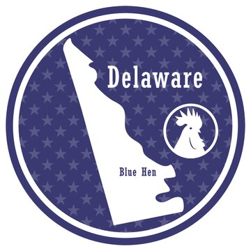 Delaware State Map With Blue Hen