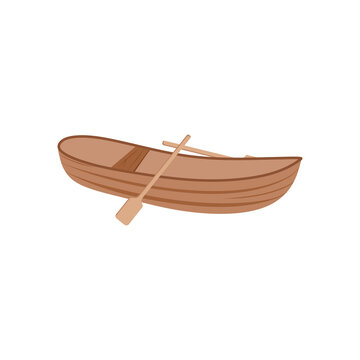 Boat with oars on a white background. Children's vector cartoon illustration.