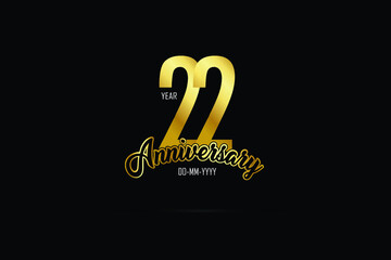 22 years anniversary celebration logotype. anniversary logo with golden color isolated on black background - Vector