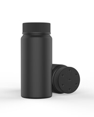 Blank cosmetic talc powder plastic container bottle with Sifter Cap packaging, 3d render illustration.