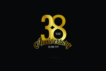 38 years anniversary celebration logotype. anniversary logo with golden color isolated on black background - Vector