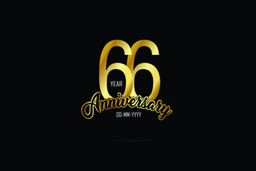 66 years anniversary celebration logotype. anniversary logo with golden color isolated on black background - Vector