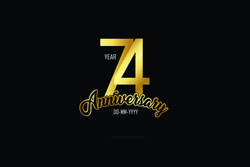 74 years anniversary celebration logotype. anniversary logo with golden color isolated on black background - Vector