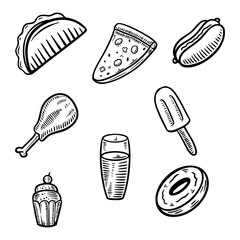 set fast food doodle vector illustration hand drawn