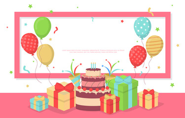Happy Birthday Celebration Party Balloon Cake Banner Greeting Card