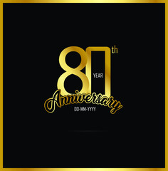 80 years anniversary celebration logotype. anniversary logo with golden color isolated on black background - Vector