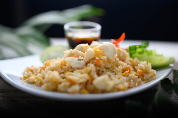 Crab Fried Rice On A White Plate